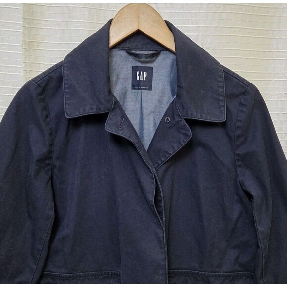 GAP Short Macintosh Jacket Barn Coat Canvas Navy Women’s L - Picture 10 of 10